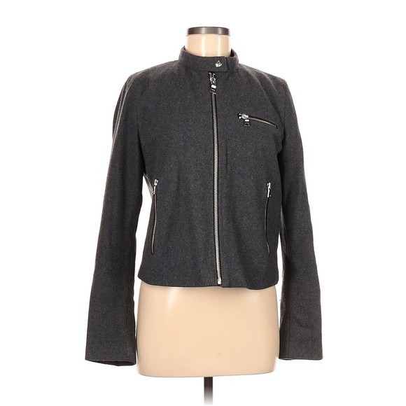GAP Jackets & Blazers - Gap Women's Zip Biker Moto Jacket Charcoal Gray Size M Wool Blend Cropped Zipper